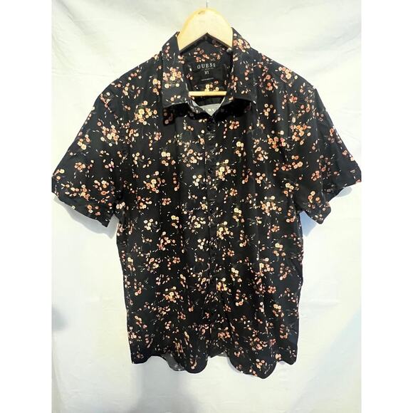 Guess Shirt Mens Size US XL Black Floral Print Button Down - Picture 1 of 3